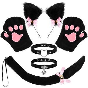 7111 Cat Ears And Tail Set Fur Fox Ears Headband Paw Glovess